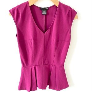 AQUA x Bloomingdale’s Raspberry Box Pleat Peplum Sleeveless ScubaTop Small